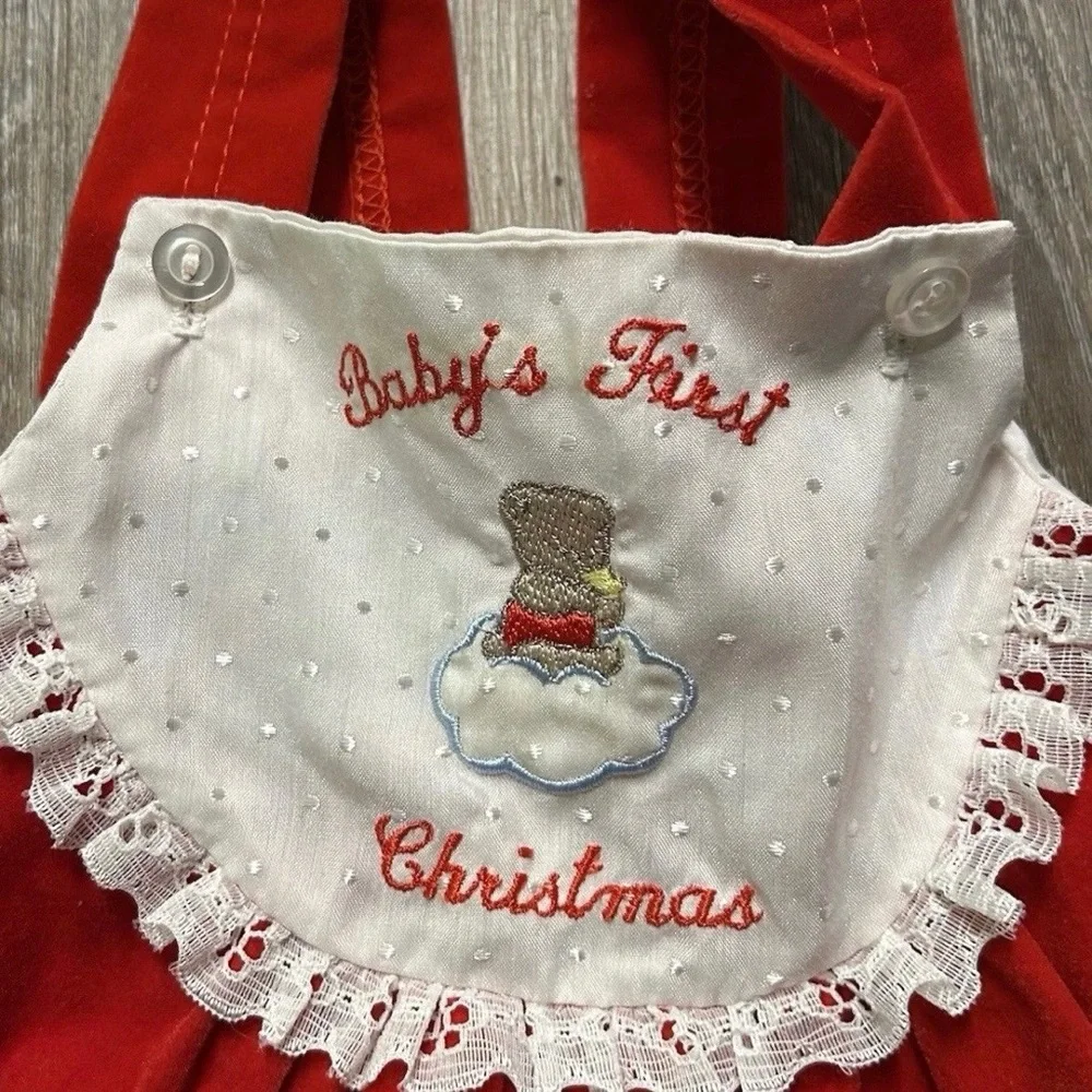Vintage Charming Original Baby’s First Christmas Overalls Size 0-3 Months - Picture 2 of 3